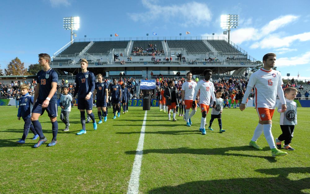 Virginia and Clemson take the field during the 2019 ACC Men?s Soccer Championship at WakeMed Soccer Park in Cary, N.C., Sunday Nov. 17, 2019. (Photo by Sara D. Davis, the ACC)