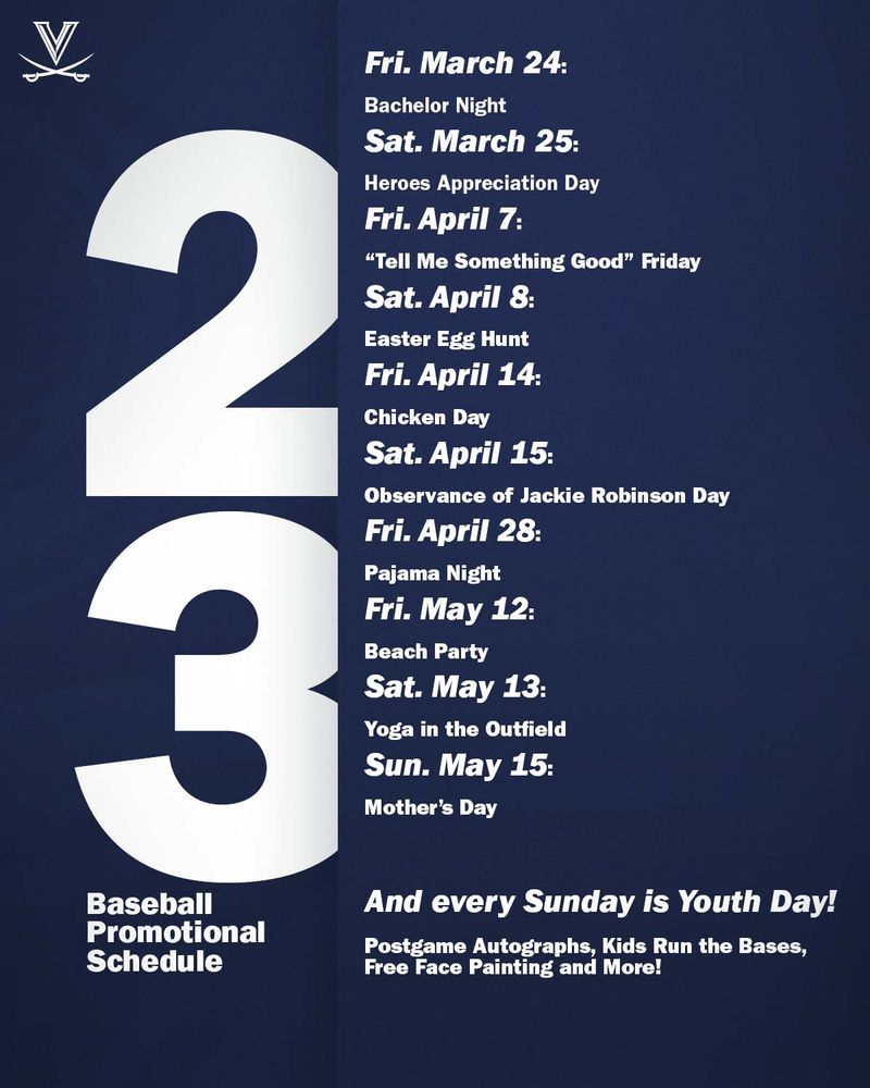 Virginia Baseball UVA Baseball Announces Home Game Times, Promotional Schedule