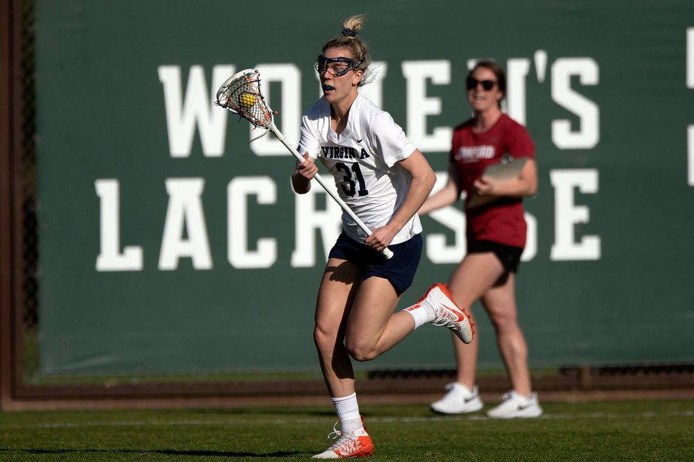 STANFORD, California - FEBRUARY 14:  Virginia Cavaliers defense Ashley Stilo (31) runs up field against the Stanford Cardinal during the first half at Cagan Stadium on February 14, 2020 in Stanford, California. The Virginia Cavaliers defeated the Stanford Cardinal 12-11. (Photo by Jason O. Watson)