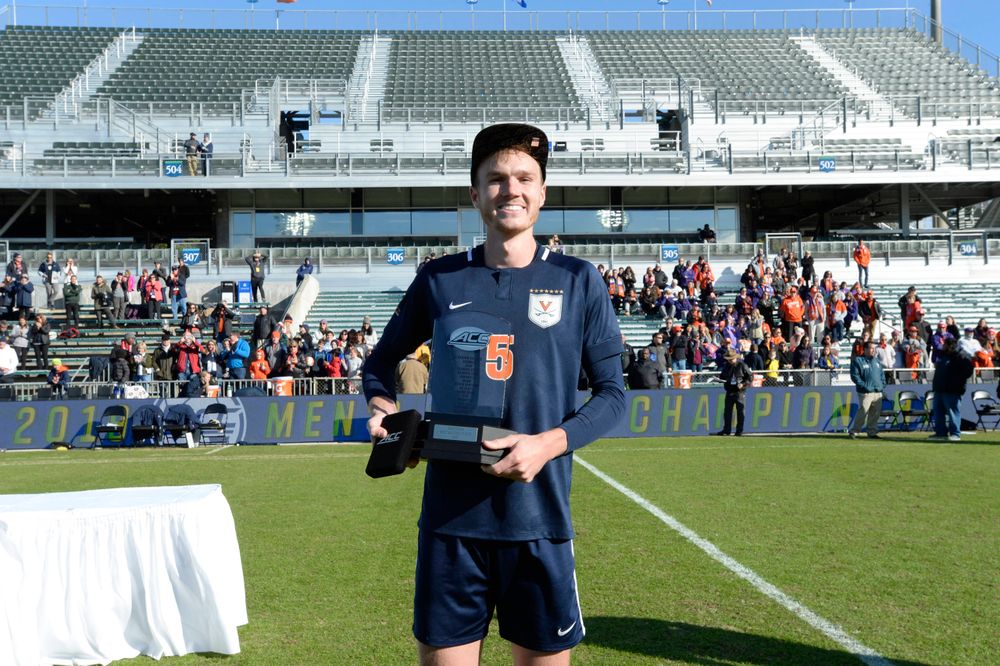 Virginia's Henry Kessler (5) is named Most Valuable Player during the 2019 ACC Men?s Soccer Championship at WakeMed Soccer Park in Cary, N.C., Sunday Nov. 17, 2019. (Photo by Sara D. Davis, the ACC)
