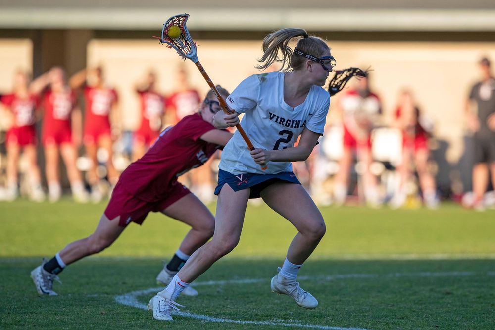 STANFORD, California - FEBRUARY 14:  Virginia Cavaliers midfield Sammy Mueller (2) shoots against the Stanford Cardinal during the second half at Cagan Stadium on February 14, 2020 in Stanford, California. The Virginia Cavaliers defeated the Stanford Cardinal 12-11. (Photo by Jason O. Watson)