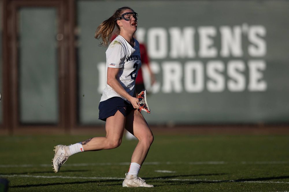 STANFORD, California - FEBRUARY 14: Virginia Cavaliers midfield Sammy Mueller (2) scores a goal against the Stanford Cardinal the second half at Cagan Stadium on February 14, 2020 in Stanford, California. The Virginia Cavaliers defeated the Stanford Cardinal 12-11. (Photo by Jason O. Watson)
